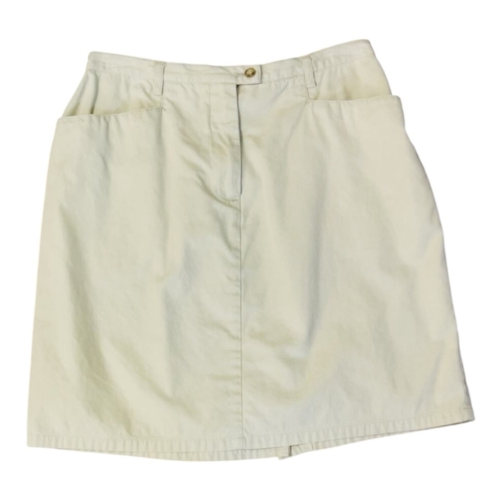Vintage 90’s Petite Sophisticate Khaki Mini Skirt Size 8 Cotton Pockets Preppy